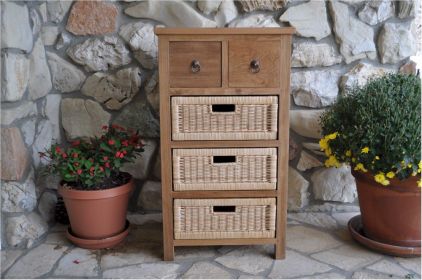 Safari Occasional Table w/ Drawer & Rattan Baskets