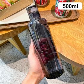 500ml Fashion Glass Water Bottle And Time Marker Creative Large Capacity Leakproof Drink Bottle Drop-Resistant Sport Outdoor - 500ml - Black