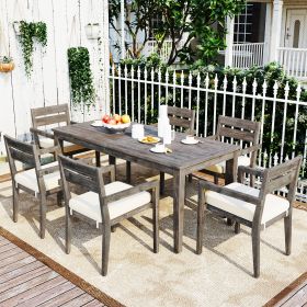 [Not allowed to sell to Wayfair] Acacia Wood Outdoor Dining Table And Chairs Suitable For Patio; Balcony Or Backyard - Grey