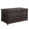 120 Gal. Outdoor Wicker Storage Box Waterproof, Resin Rattan Deck Box for Patio Garden Furniture, Outdoor Cushion Storage - Brown