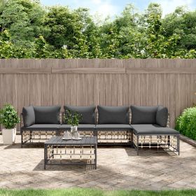 6 Piece Patio Lounge Set with Cushions Anthracite Poly Rattan - Anthracite