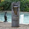 15.5x15.5x48" Large Contemporary Outdoor Water Fountain with Light, Unique Gray Waterfall Fountain - as Pic