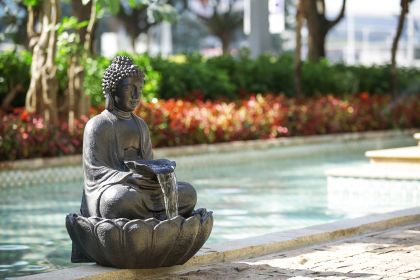 24x20.5x34" Dark Gray Buddha Statue Water Fountain, Indoor Outdoor Polyresin Fountain with Light - as Pic