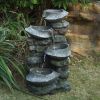 19x15x31.5" Indoor Outdoor Stone Water Fountain, 4-Tier Polyresin Cascading Rock Bowl Freestanding Fountain with LED Ligh - as Pic