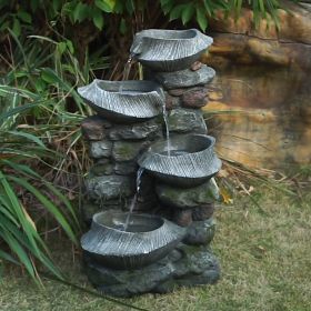 19x15x31.5" Indoor Outdoor Stone Water Fountain, 4-Tier Polyresin Cascading Rock Bowl Freestanding Fountain with LED Ligh - as Pic