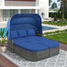 Outdoor Patio Furniture Set Daybed Sunbed with Retractable Canopy Conversation Set Wicker Furniture Sofa Set - Blue