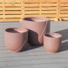 Garden Patio Faux Cement Pattern Planters Set of 3 with Drainage Holes - Brown