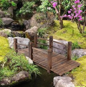 5 ft Wooden Garden Bridge Arc Stained Finish Footbridge with Railings for your Backyard, Stained Wood - Stained Wood