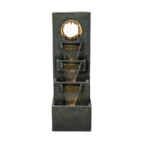 39.3inches High Modern Floor Fountain Outdoor with LED Lights - 39.3inch