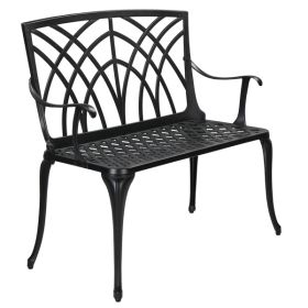 38in Outdoor Orchid Back Aluminum Bench Black - as picture