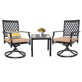 MEOOEM Patio Dining Set  Bistro Set Outdoor Furniture Square Bistro Metal Table Side Table and Swivel Dining Chairs with Cushion - Modern