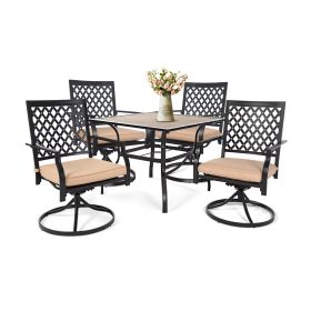 MEOOEM Patio Dining Set  Bistro Set Outdoor Furniture Square Bistro Metal Table Side Table and Swivel Dining Chairs with Cushion - American