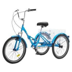 VEVOR Folding Adult Tricycle, 24-Inch Adult Folding Trikes, Carbon Steel 3 Wheel Cruiser Bike with Large Basket & Adjustable Seat