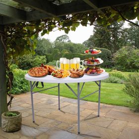 48inch Round Folding Table Outdoor Folding Utility Table White - White Table Top and Gray Plastic-Sprayed Steel Pipe