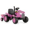 12V Kids Ride On Tractor with Trailer and Remote Control - Pink