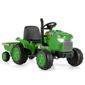 12V Kids Ride On Tractor with Trailer and Remote Control - Green