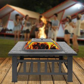 Portable Courtyard Metal Fire Pit with Accessories Black - black - square-shaped