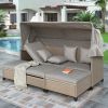 4 Piece UV-Proof Resin Wicker Patio Sofa Set with Retractable Canopy, Cushions and Lifting Table - Brown