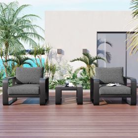 3-pieces Aluminum Frame Patio Furniture With 6.7" Thick Cushion And Coffee Table, All Weather Use Olefin fabric Outdoor Chair - Black+ Gray