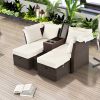 2-Seater Outdoor Patio Daybed Outdoor Double Daybed Outdoor Loveseat Sofa Set with Foldable Awning and Cushions for Garden, Balcony, Poolside - Beige