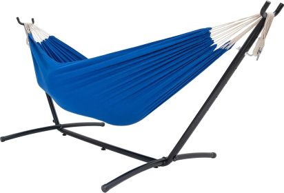 Double Hammock with Space Saving Steel Stand Includes Portable Carrying Case and Head Pillow, 450 Pounds Capacity - Blue