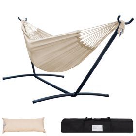 Double Hammock with Space Saving Steel Stand Includes Portable Carrying Case and Head Pillow, 450 Pounds Capacity - Natural