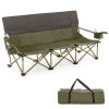 3 Person Folding Camping Chair with 2 Cup Holders Cotton Padding & Storage Bag - Green