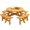 8 Person Wooden Picnic Table, Outdoor Camping Dining Table with Seat, Garden, DIY w/ 4 Built-in Benches, 2220lb Capacity - Natural - as Pic