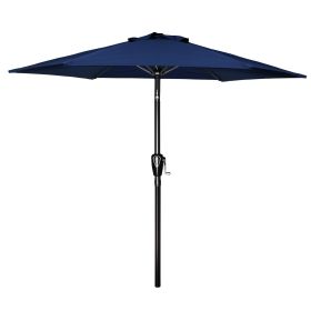 7.5ft Patio Outdoor Table Market Yard Umbrella with Push Button Tilt/Crank, 6 Sturdy Ribs for Garden, Deck, Backyard, Pool, Dark Blue - as Pic