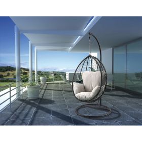 ACME Simona Patio Swing Chair with Stand in Beige Fabric & Black Wicker 45030 - as Pic