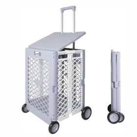 55L Foldable Rolling Cart with Wheels, Portable Updated Utility Tools Rolling Crate w/ Telescopic Handle, Yellow/Gray with Lid  - TL1007