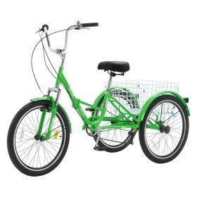 VEVOR Folding Adult Tricycle, 24-Inch 7-Speed Adult Folding Trikes, Carbon Steel 3 Wheel Cruiser Bike with Basket & Adjustable Seat