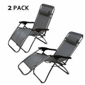 2PC Zero Gravity Patio Adjustable Folding Reclining Chair with Pillow, Grey - KM0684-G