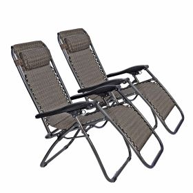 Set of 2 Adjustable Zero Gravity Chair Patio Lounge Chairs Folding Recliner Outdoor Pool Yard Beach - KM0685