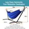 Double Hammock with Space Saving Steel Stand Includes Portable Carrying Case and Head Pillow, 450 Pounds Capacity - Blue