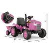 12V Kids Ride On Tractor with Trailer and Remote Control - Pink