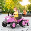 12V Kids Ride On Tractor with Trailer and Remote Control - Pink