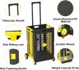 55L Foldable Rolling Cart with Wheels, Portable Updated Utility Tools Rolling Crate w/ Telescopic Handle, Yellow/Gray with Lid  - KM3240