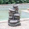 19x15x31.5" Indoor Outdoor Stone Water Fountain, 4-Tier Polyresin Cascading Rock Bowl Freestanding Fountain with LED Ligh - as Pic