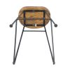 28 Inch Bar Stool with Mango Wood Saddle Seat, Iron Rod Legs, Brown and Black - as Pic