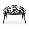 Outdoor Cast Aluminum Patio Bench, Porch Bench Chair with Curved Legs Rose Pattern, Black - as picture