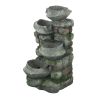 19x15x31.5" Indoor Outdoor Stone Water Fountain, 4-Tier Polyresin Cascading Rock Bowl Freestanding Fountain with LED Ligh - as Pic