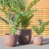 Garden Patio Faux Cement Pattern Planters Set of 3 with Drainage Holes - Brown