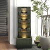 39.3inches High Concrete Modern Water Fountain with LED Lights for Home Garden Backyard Decor - 39.3inches