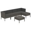 6 Piece Patio Lounge Set with Cushions Poly Rattan Gray - Grey