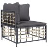 6 Piece Patio Lounge Set with Cushions Anthracite Poly Rattan - Anthracite