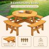 8 Person Wooden Picnic Table, Outdoor Camping Dining Table with Seat, Garden, DIY w/ 4 Built-in Benches, 2220lb Capacity - Natural - as Pic