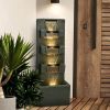 39.3inches High Concrete Modern Water Fountain with LED Lights for Home Garden Backyard Decor - 39.3inches