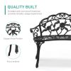 Outdoor Cast Aluminum Patio Bench, Porch Bench Chair with Curved Legs Rose Pattern, Black - as picture