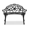 Outdoor Cast Aluminum Patio Bench, Porch Bench Chair with Curved Legs Rose Pattern, Black - as picture